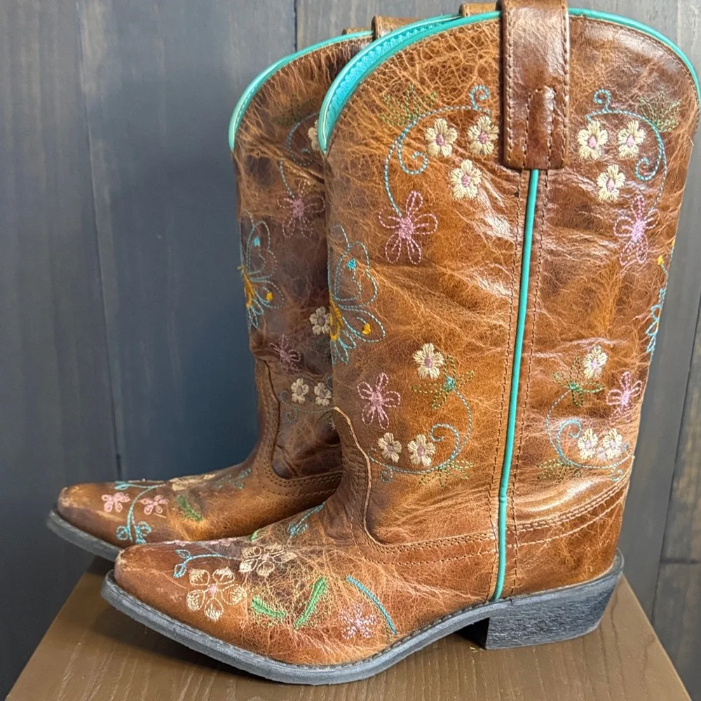 Smoky Mountain Boots Youth Girls Kids Embroidered Brown Cowboy Boots Floral, 4 - Picture 3 of 8